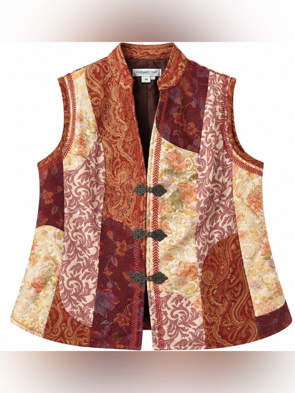 Coldwater Creek M Tapestry Floral Vest Embroidered Boho Art to Wear Fall Cottage